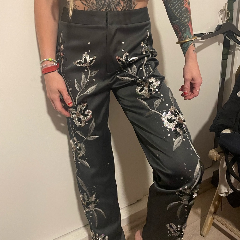 Mandalay gray embroidered sequin pants